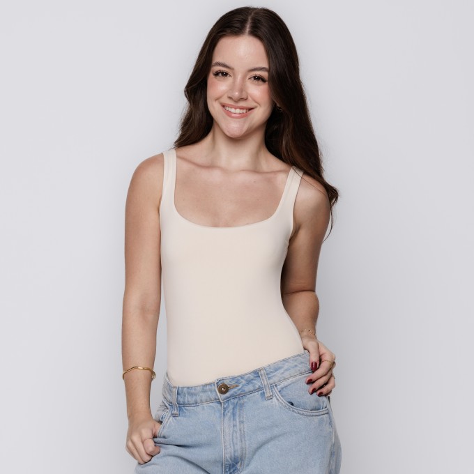 Body Feminino Decote Quadrado Costas Off White